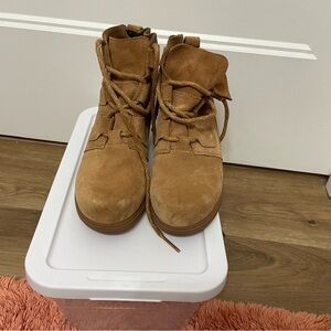 Sorel Tan Suede Lace-Up Wedge Booties